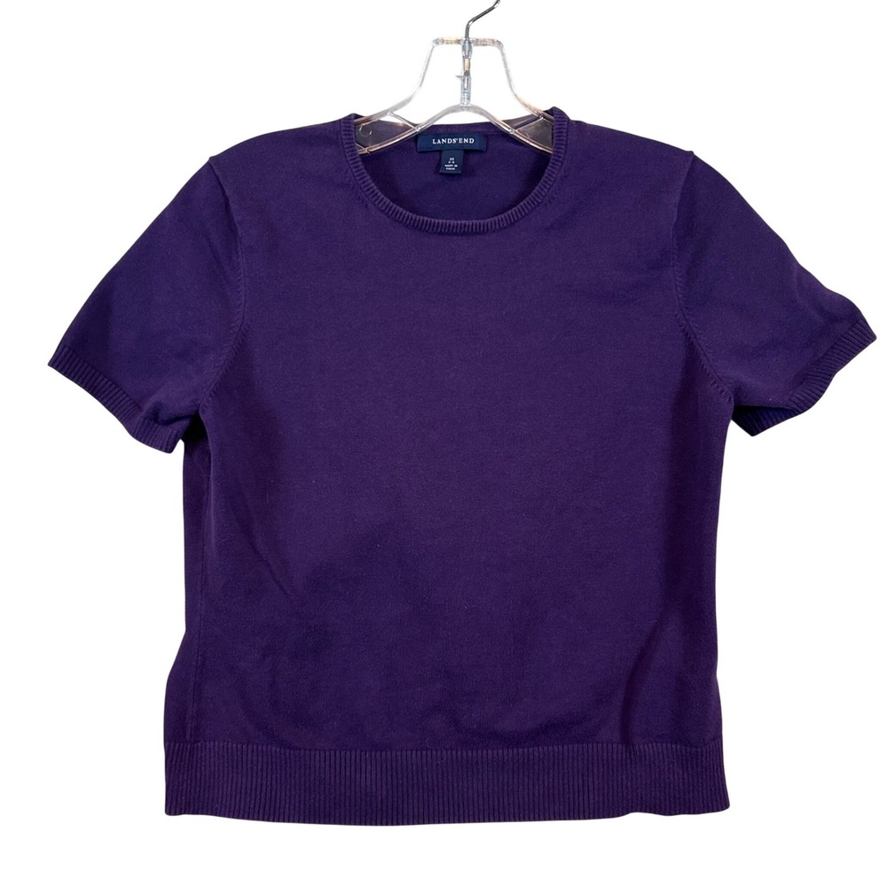Lands End Womens Purple‎ Short Sleeve Crewneck Cotton Blend Sweater XS 2-4 Layer